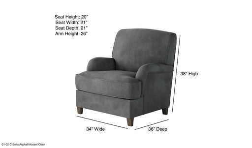 Southern Home Furnishings - Bella Asphalt Accent Chair in Grey - 01-02-C Bella Asphalt-MTO - GreatFurnitureDeal