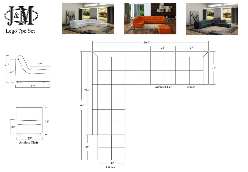 J&M Furniture - Lego 7pc Sectional Sofa Set in White - 176656-WHITE