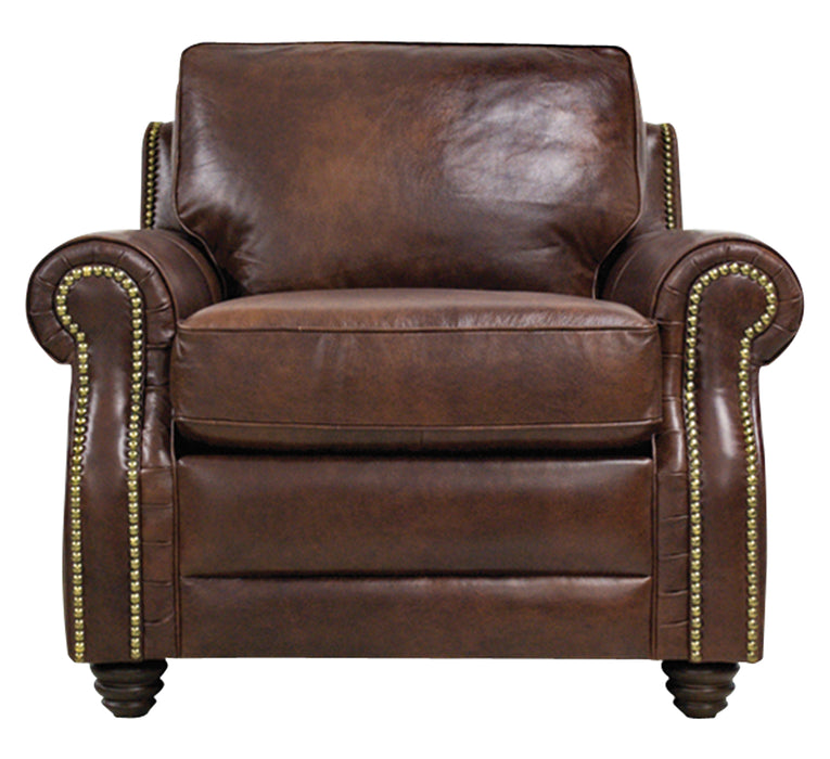 Mariano Italian Leather Furniture - Levi Chair with Storage Ottoman in Havana - LEVI-CO - GreatFurnitureDeal