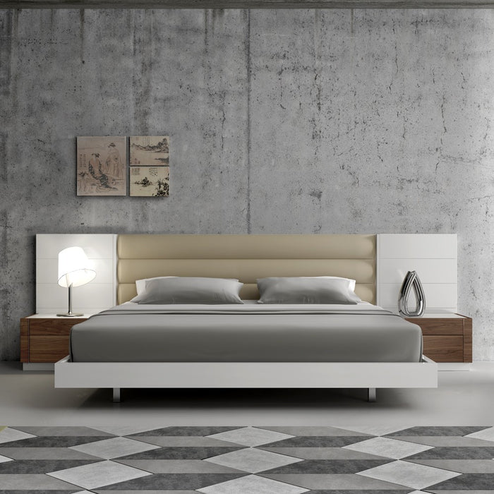 J&M Furniture - Lisbon White and Walnut Eastern King Premium Bed - 17871-EK-WHITE-WALNUT - GreatFurnitureDeal