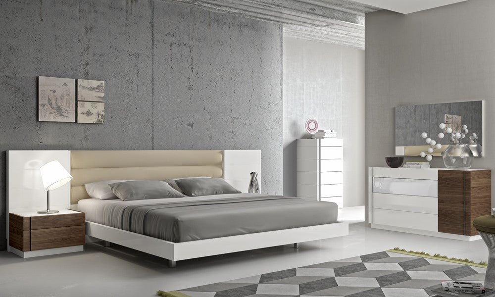 J&M Furniture - Lisbon White and Walnut 5 Piece Eastern King Premium Bedroom Set - 17871-EK-5SET-WHITE-WALNUT - GreatFurnitureDeal
