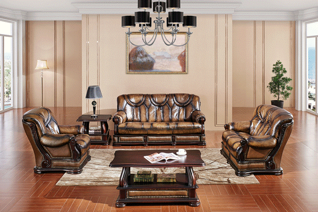 ESF Furniture - Oakman 2 Piece Sofa Set in Dark Brown - OAKMAN3F-OAKMAN2