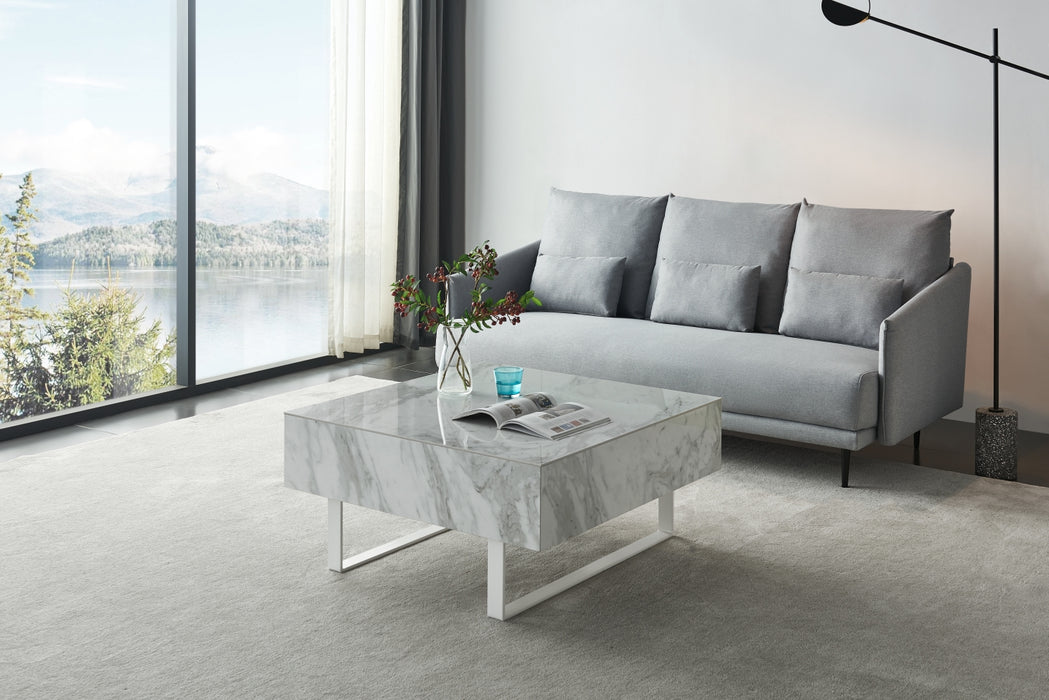 ESF Furniture - 1498 Marble Coffee Table in White - 1498-COFFEE