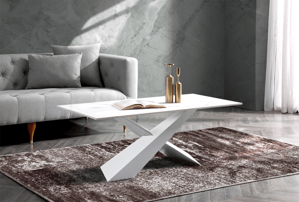 ESF Furniture - 6046 Coffee Table in Sanded White - 6155-COFFEEWHITE
