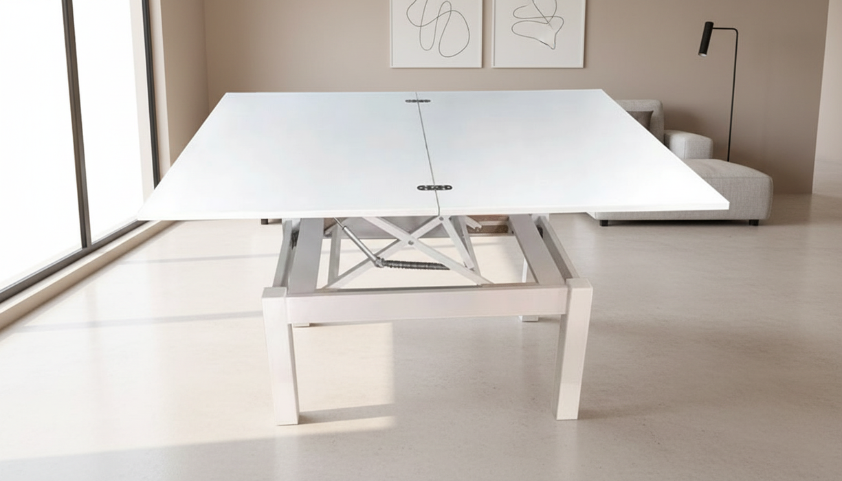 ESF Furniture - Cosmos Rectangular Transformer Table in White - COSMOS-COFFEE