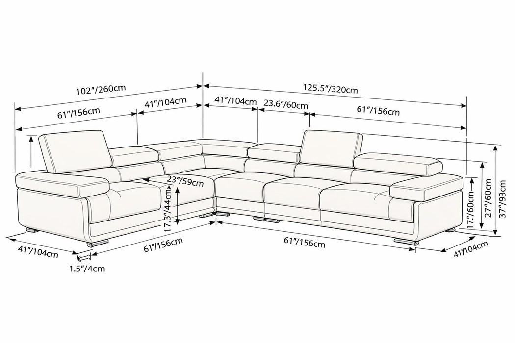 ESF Furniture - 2119 Sectional in Cream Beige - 2119-SECTIONALCREAM