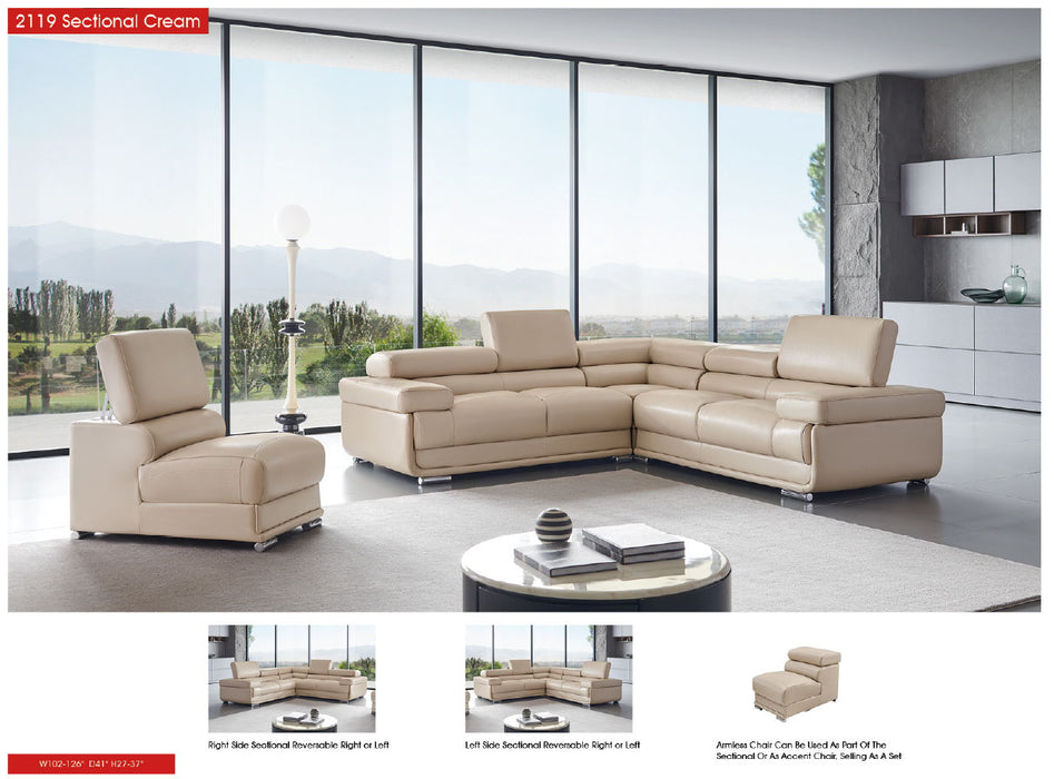 ESF Furniture - 2119 Sectional in Cream Beige - 2119-SECTIONALCREAM