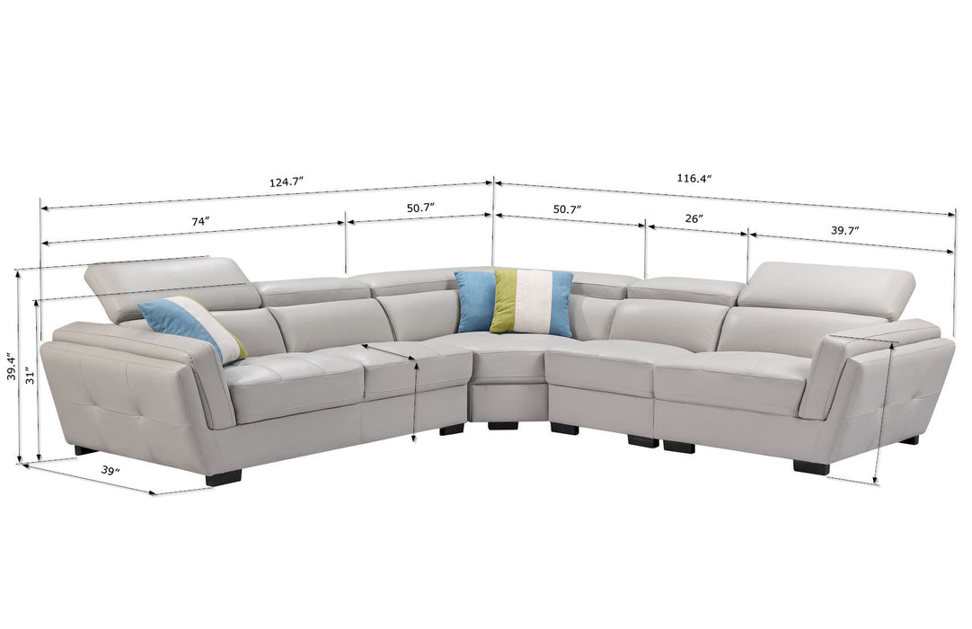 ESF Furniture - 2566 Sectional Sofa in Light Grey - 2566-SEC