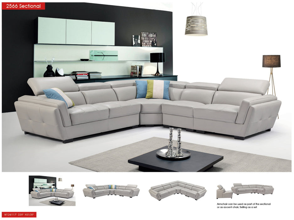 ESF Furniture - 2566 Sectional Sofa in Light Grey - 2566-SEC - GreatFurnitureDeal