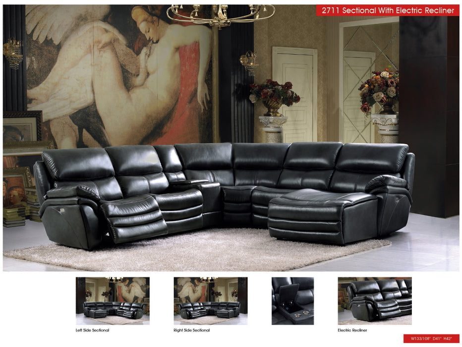ESF Furniture - 2711 Sectional Right Facing 3 Electric Recliners in Dark Grey - 2711-SEC
