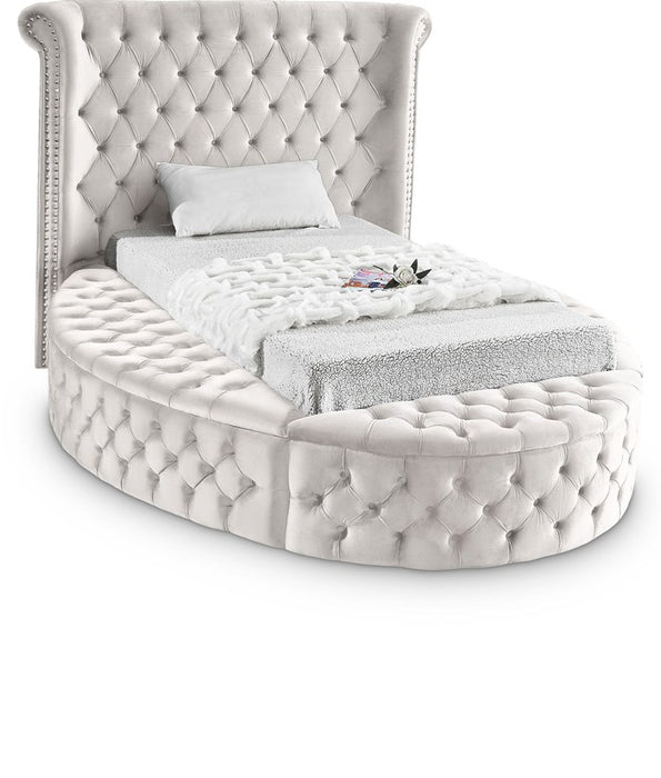 Meridian Furniture - Luxus Cream Velvet Upholstered Twin Bed (3 Boxes) - LuxusCream-T - GreatFurnitureDeal