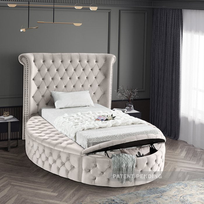 Meridian Furniture - Luxus Cream Velvet Upholstered Twin Bed (3 Boxes) - LuxusCream-T - GreatFurnitureDeal