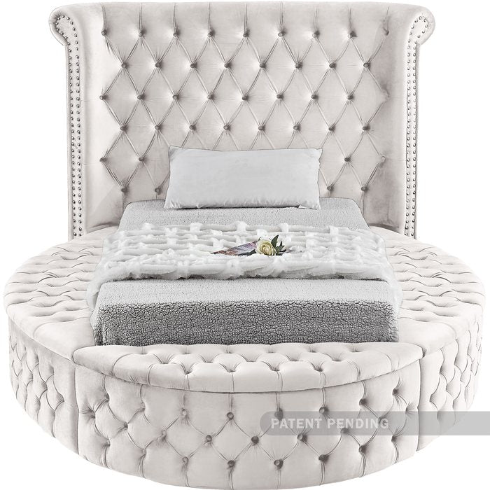 Meridian Furniture - Luxus Cream Velvet Upholstered Twin Bed (3 Boxes) - LuxusCream-T - GreatFurnitureDeal