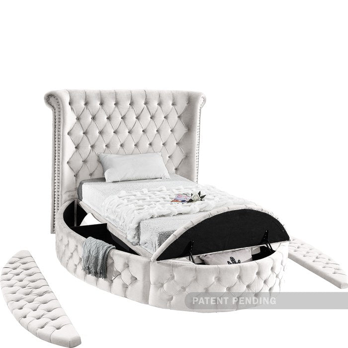 Meridian Furniture - Luxus Cream Velvet Upholstered Twin Bed (3 Boxes) - LuxusCream-T - GreatFurnitureDeal