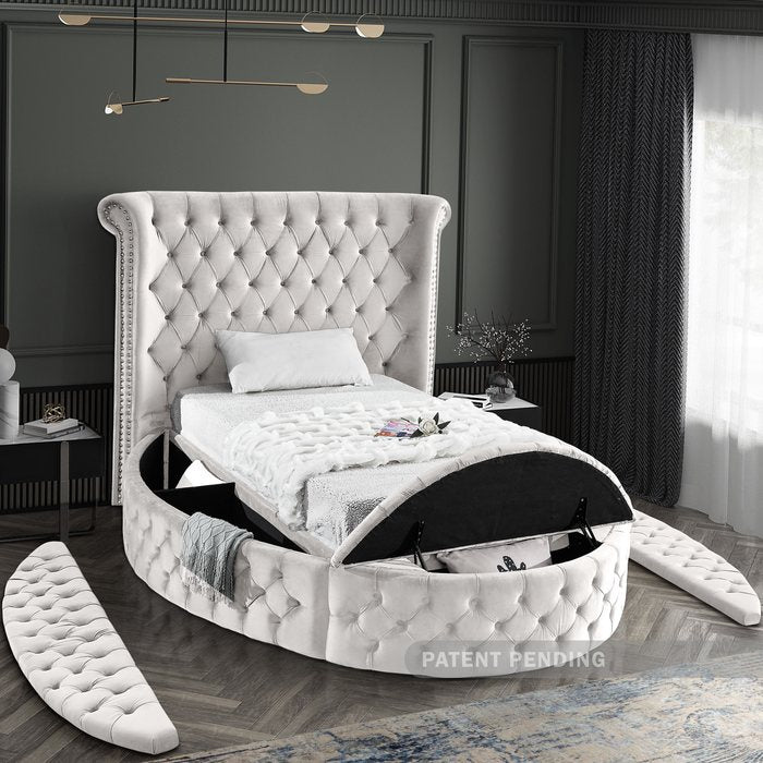 Meridian Furniture - Luxus Cream Velvet Upholstered Twin Bed (3 Boxes) - LuxusCream-T - GreatFurnitureDeal