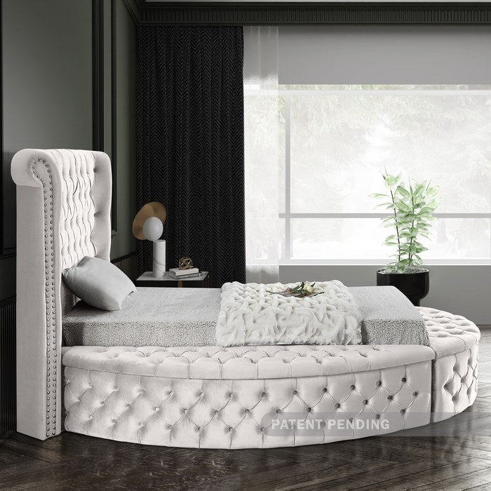 Meridian Furniture - Luxus Cream Velvet Upholstered Twin Bed (3 Boxes) - LuxusCream-T - GreatFurnitureDeal