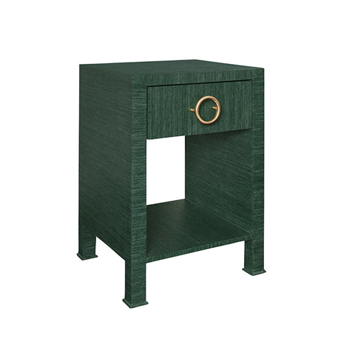 Worlds Away - One Drawer Side Table With Antique Brass Circle Hardware In Dyed Green Grasscloth - MALCOLM GR - GreatFurnitureDeal