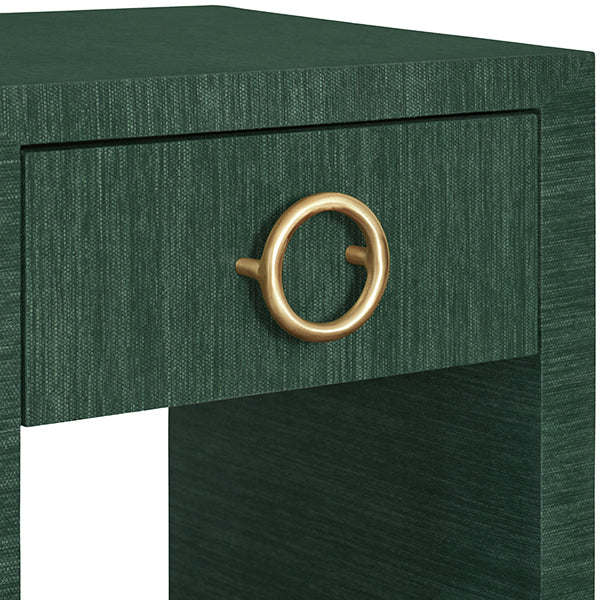 Worlds Away - One Drawer Side Table With Antique Brass Circle Hardware In Dyed Green Grasscloth - MALCOLM GR - GreatFurnitureDeal