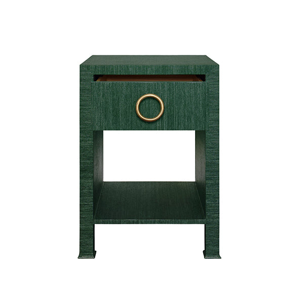 Worlds Away - One Drawer Side Table With Antique Brass Circle Hardware In Dyed Green Grasscloth - MALCOLM GR - GreatFurnitureDeal