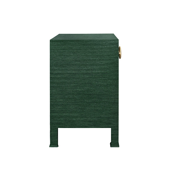 Worlds Away - One Drawer Side Table With Antique Brass Circle Hardware In Dyed Green Grasscloth - MALCOLM GR - GreatFurnitureDeal