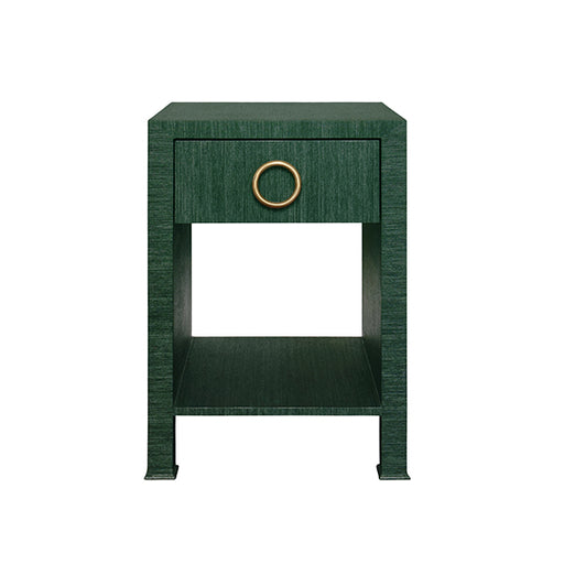 Worlds Away - One Drawer Side Table With Antique Brass Circle Hardware In Dyed Green Grasscloth - MALCOLM GR - GreatFurnitureDeal