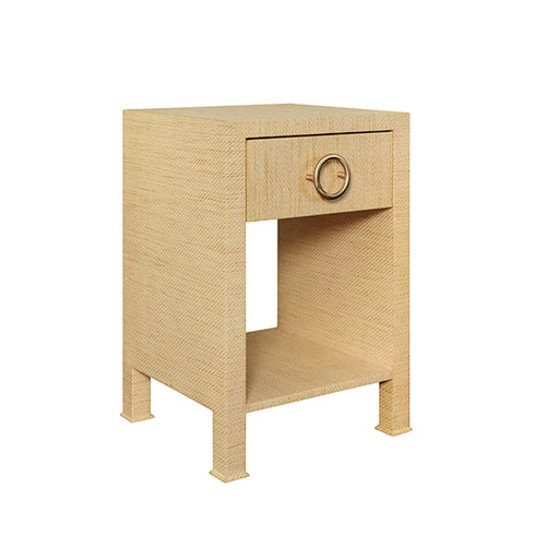 Worlds Away - One Drawer Side Table With Antique Brass Circle Hardware In Natural Grasscloth - MALCOLM NAT - GreatFurnitureDeal