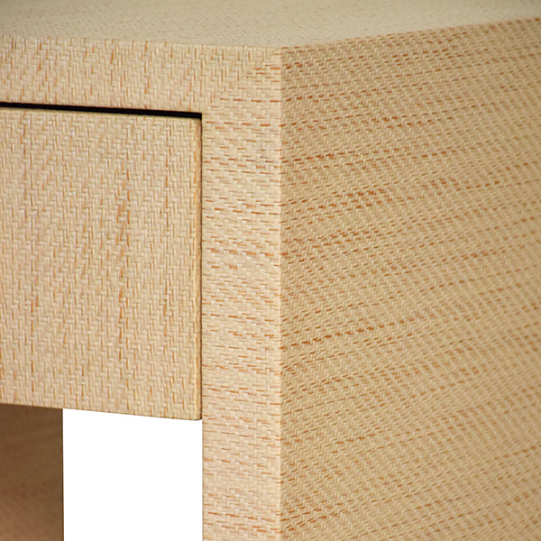 Worlds Away - One Drawer Side Table With Antique Brass Circle Hardware In Natural Grasscloth - MALCOLM NAT - GreatFurnitureDeal