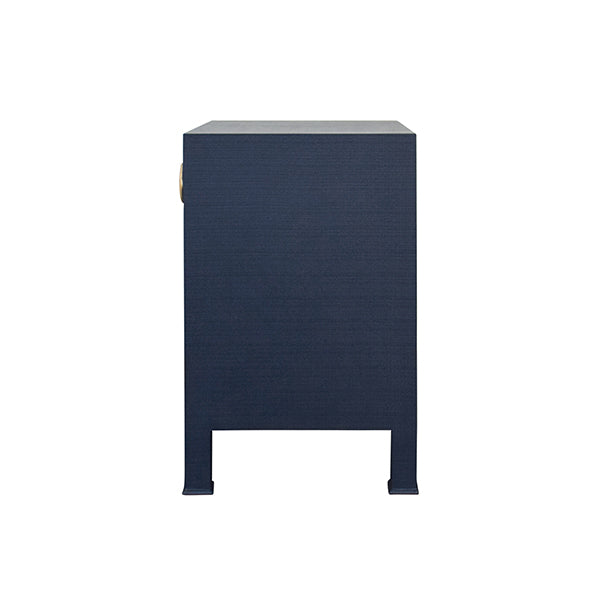 Worlds Away - One Drawer Side Table With Antique Brass Circle Hardware In Textured Navy Linen - MALCOLM NVY - GreatFurnitureDeal