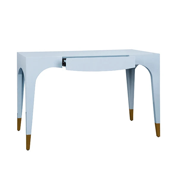 Worlds Away - Mandi Tapered Leg, One Drawer Desk With Antique Brass Foot Caps In Light Blue Lacquer - MANDI LB