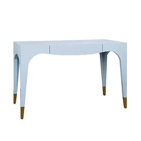 Worlds Away - Mandi Tapered Leg, One Drawer Desk With Antique Brass Foot Caps In Light Blue Lacquer - MANDI LB