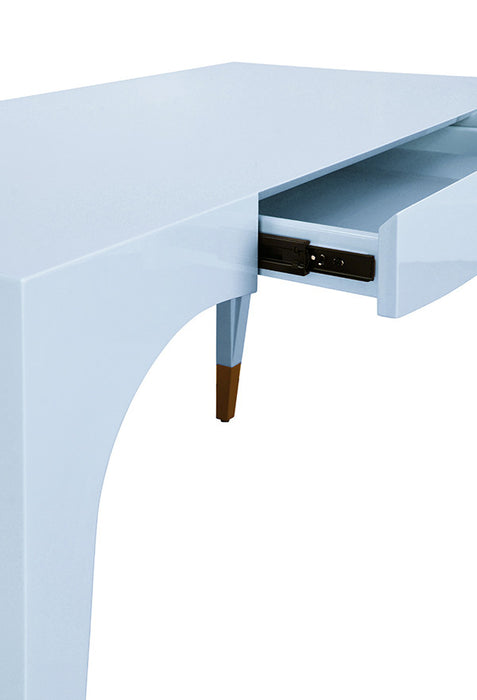 Worlds Away - Mandi Tapered Leg, One Drawer Desk With Antique Brass Foot Caps In Light Blue Lacquer - MANDI LB