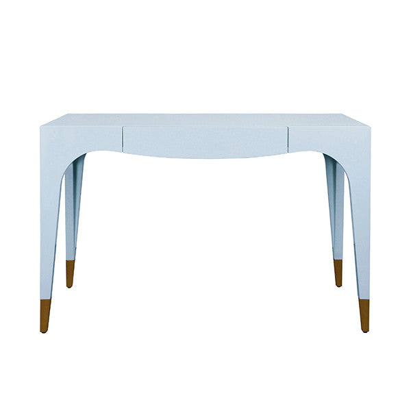 Worlds Away - Mandi Tapered Leg, One Drawer Desk With Antique Brass Foot Caps In Light Blue Lacquer - MANDI LB