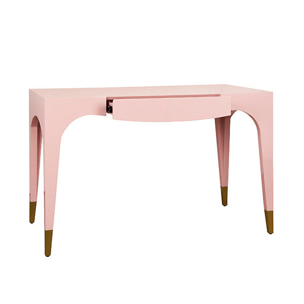 Worlds Away - Mandi Tapered Leg, One Drawer Desk With Antique Brass Foot Caps In Pink Lacquer - MANDI PI
