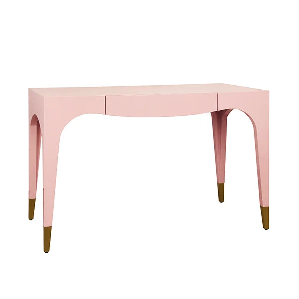 Worlds Away - Mandi Tapered Leg, One Drawer Desk With Antique Brass Foot Caps In Pink Lacquer - MANDI PI