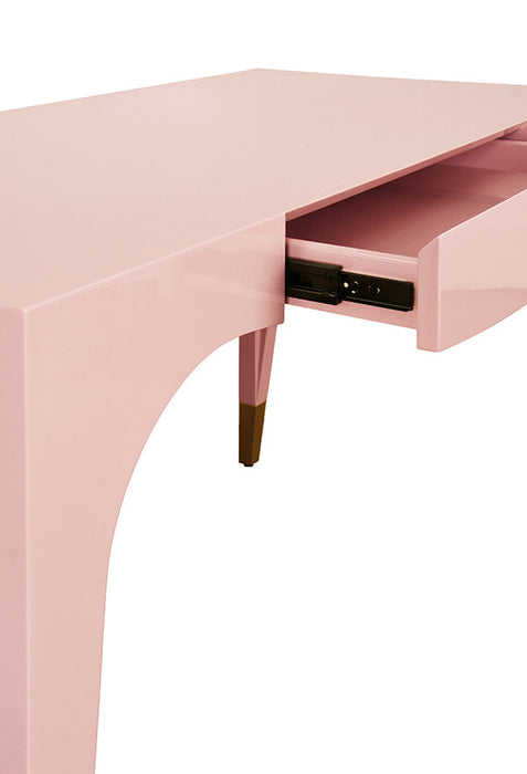 Worlds Away - Mandi Tapered Leg, One Drawer Desk With Antique Brass Foot Caps In Pink Lacquer - MANDI PI
