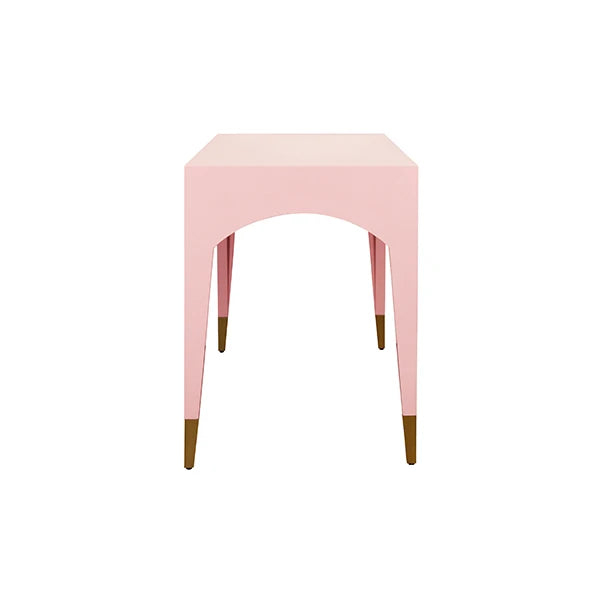Worlds Away - Mandi Tapered Leg, One Drawer Desk With Antique Brass Foot Caps In Pink Lacquer - MANDI PI