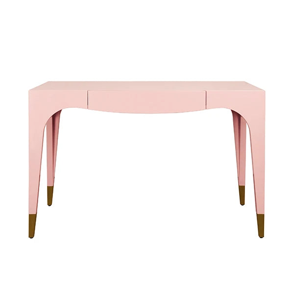 Worlds Away - Mandi Tapered Leg, One Drawer Desk With Antique Brass Foot Caps In Pink Lacquer - MANDI PI