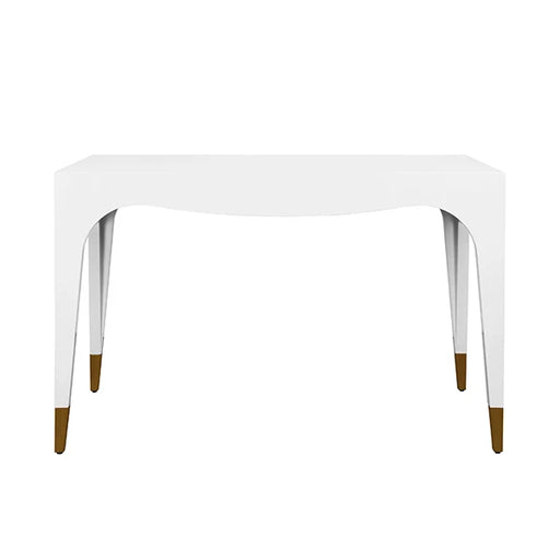 Worlds Away - Mandi Tapered Leg, One Drawer Desk With Antique Brass Foot Caps In White Lacquer - MANDI WH - GreatFurnitureDeal