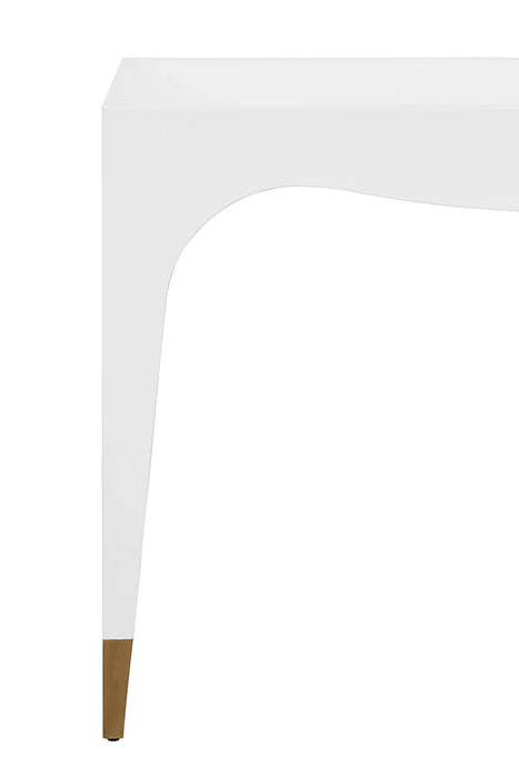Worlds Away - Mandi Tapered Leg, One Drawer Desk With Antique Brass Foot Caps In White Lacquer - MANDI WH