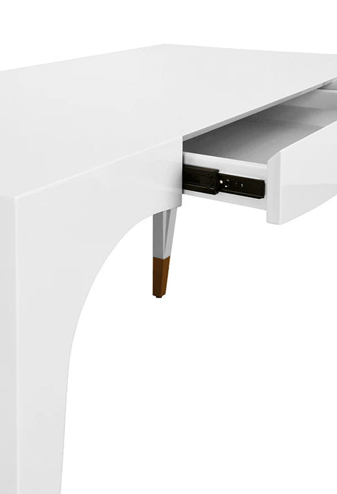 Worlds Away - Mandi Tapered Leg, One Drawer Desk With Antique Brass Foot Caps In White Lacquer - MANDI WH
