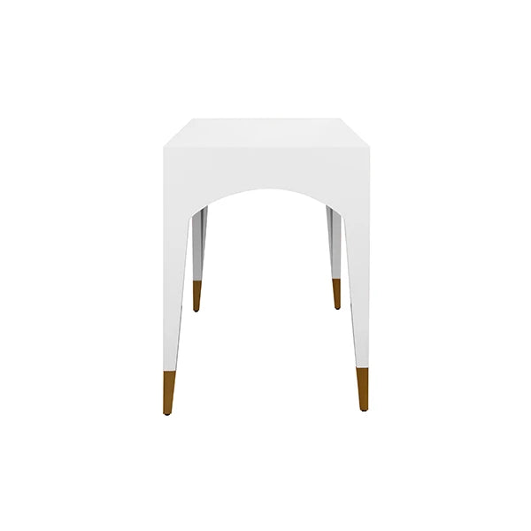 Worlds Away - Mandi Tapered Leg, One Drawer Desk With Antique Brass Foot Caps In White Lacquer - MANDI WH