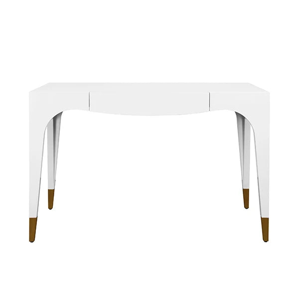 Worlds Away - Mandi Tapered Leg, One Drawer Desk With Antique Brass Foot Caps In White Lacquer - MANDI WH