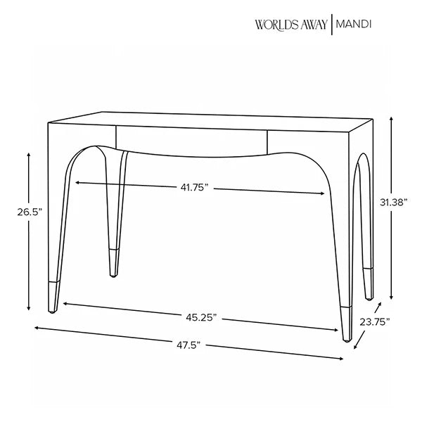 Worlds Away - Mandi Tapered Leg, One Drawer Desk With Antique Brass Foot Caps In White Lacquer - MANDI WH