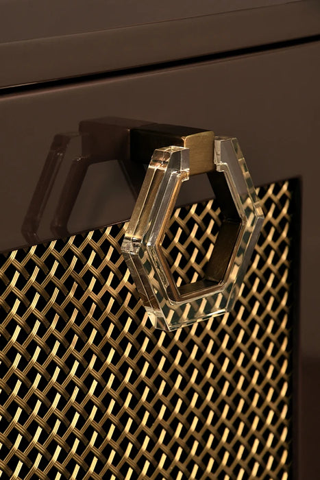 Worlds Away - Marcella Four Door Buffet With Brass Mesh Grill Door Fronts In Chocolate Brown Lacquer - MARCELLA CH