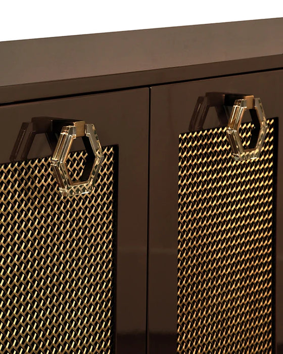Worlds Away - Marcella Four Door Buffet With Brass Mesh Grill Door Fronts In Chocolate Brown Lacquer - MARCELLA CH