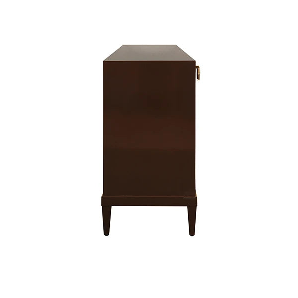 Worlds Away - Marcella Four Door Buffet With Brass Mesh Grill Door Fronts In Chocolate Brown Lacquer - MARCELLA CH