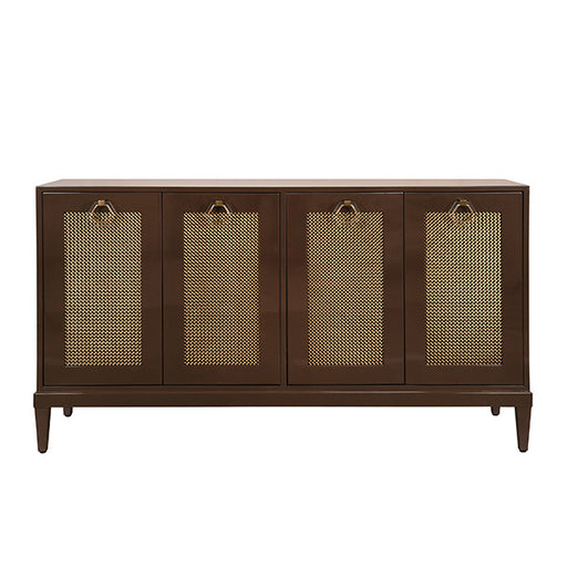 Worlds Away - Marcella Four Door Buffet With Brass Mesh Grill Door Fronts In Chocolate Brown Lacquer - MARCELLA CH - GreatFurnitureDeal