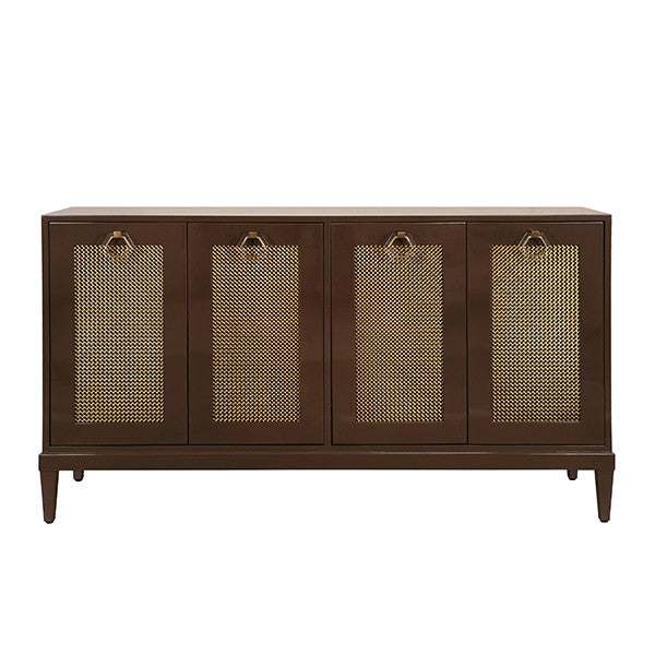 Worlds Away - Marcella Four Door Buffet With Brass Mesh Grill Door Fronts In Chocolate Brown Lacquer - MARCELLA CH
