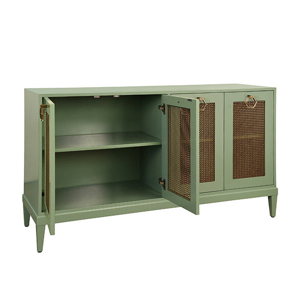 Worlds Away - Marcella Four Door Buffet With Brass Mesh Grill Door Fronts In Green Lacquer - MARCELLA GR