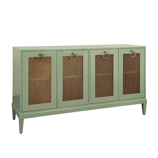 Worlds Away - Marcella Four Door Buffet With Brass Mesh Grill Door Fronts In Green Lacquer - MARCELLA GR - GreatFurnitureDeal